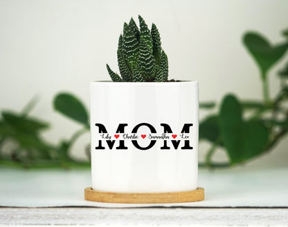 Personalized Mom Gift - 3" White Ceramic Pot w/ Bamboo Tray - Mom Christmas Gift For Her - I Love Mom - Custom Gift For Mom -  Mom Gift box