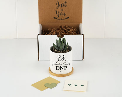 Personalized DNP Graduation Gift -  3" White Ceramic Pot w/ Live Plant - DNP Gift Doctor of Nursing Practice, Graduation Gift box