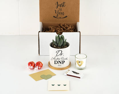 Personalized DNP Graduation Gift -  3" White Ceramic Pot w/ Live Plant - DNP Gift Doctor of Nursing Practice, Graduation Gift box