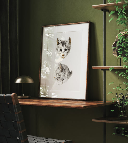 Cat Art Print- Professional Art Print - Cat Artwork, Minimalist Cart Art, Cat Lover Gift, Cat Wall Art, Cat Poster, Gifts for Cat Lovers