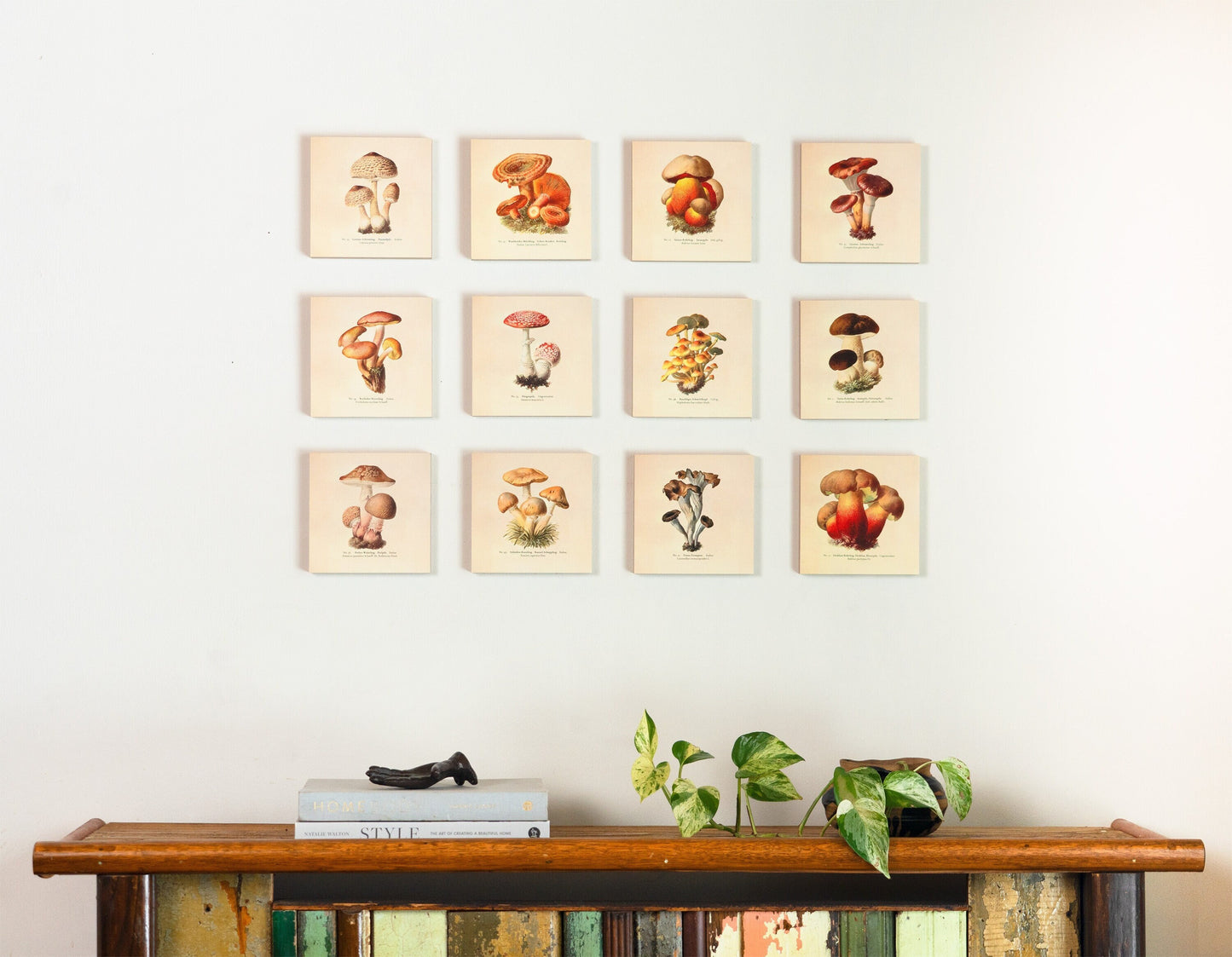 Mushroom Wall Decor, Mushroom Art, Whimsical Wall Art, Nature Home Decor, Living Room Art Print - Set of 6" x 6" Wooden Photo Blocks