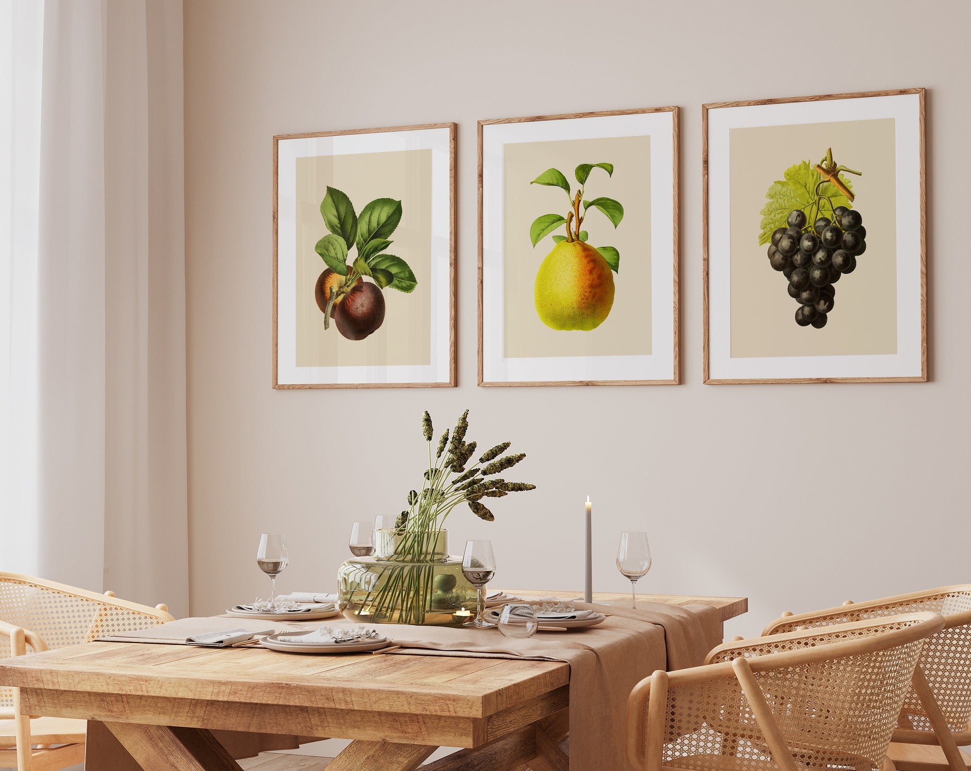 Vintage Fruit Print Set of 3- Professional Art Print Set - Kitchen Art –  Green and Dirt Gifts