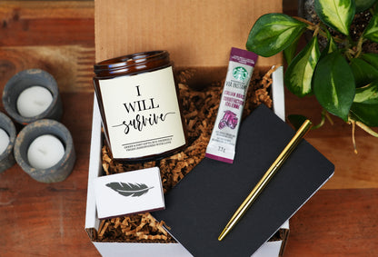 I Will Survive Self Care gift box -9oz Candle -Self Care Gift Box, Care Package For Her, Gift Baskets for Women, Get Well Soon