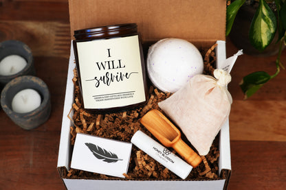 I Will Survive Self Care gift box -9oz Candle -Self Care Gift Box, Care Package For Her, Gift Baskets for Women, Get Well Soon